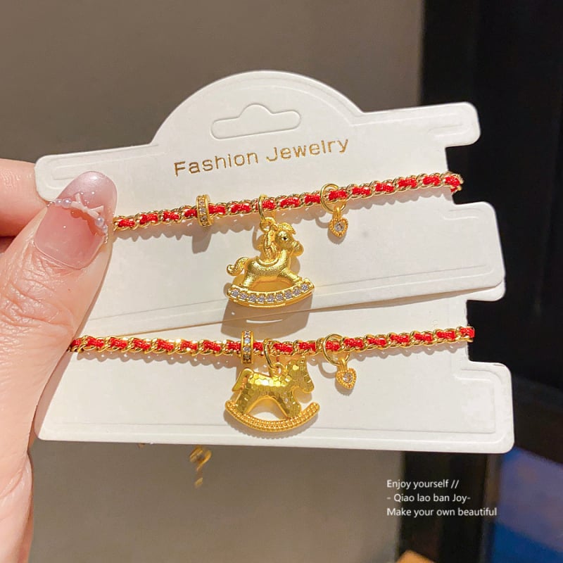 Гривна от мед с висулка конче и циркони, 24K златно покритие, луксозна женска бижутерия с мотив животински зодия