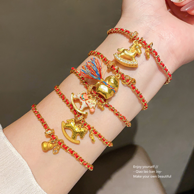 Гривна от мед с висулка конче и циркони, 24K златно покритие, луксозна женска бижутерия с мотив животински зодия