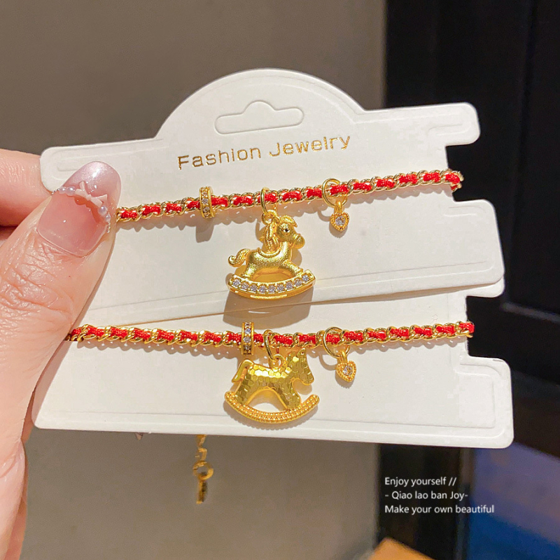 Гривна от мед с висулка конче и циркони, 24K златно покритие, луксозна женска бижутерия с мотив животински зодия