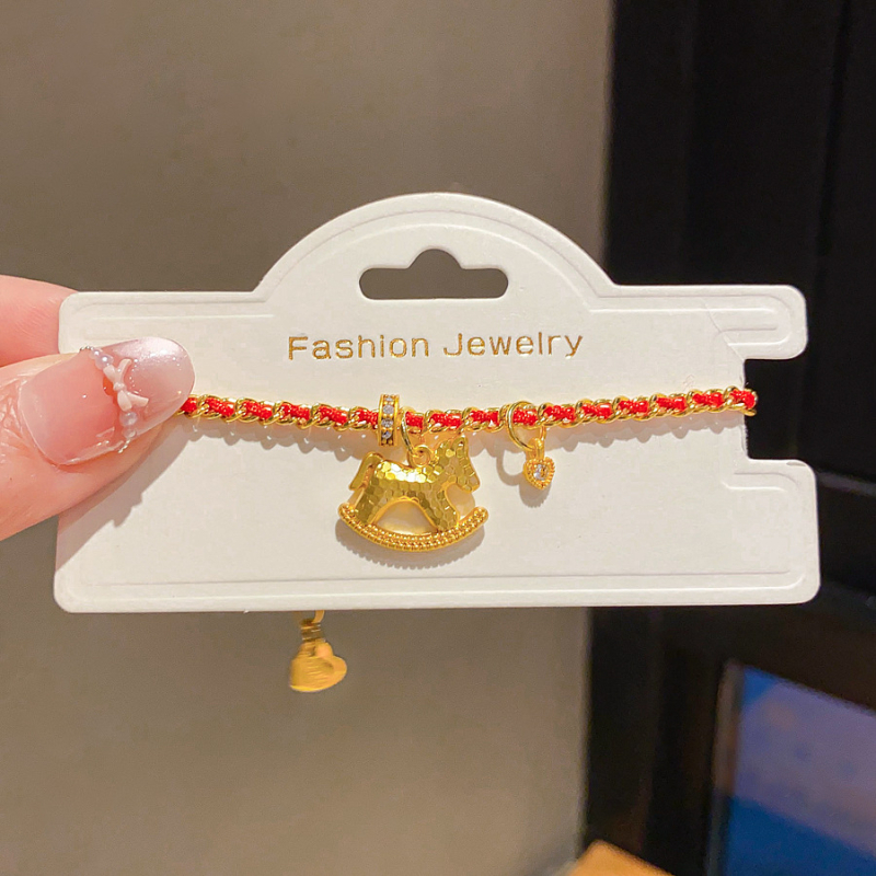 Гривна от мед с висулка конче и циркони, 24K златно покритие, луксозна женска бижутерия с мотив животински зодия