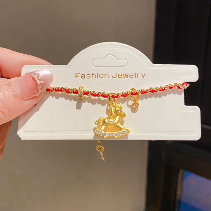 Гривна от мед с висулка конче и циркони, 24K златно покритие, луксозна женска бижутерия с мотив животински зодия