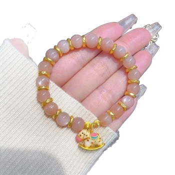 Браслет Hibiscus камък с цвете, унисекс, геометричен дизайн, ръчно изработени мъниста, смесени материали, литературно ретро стил