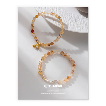 Гривна с мъниста от цитрин, геометрични кристали, електроплатиране, дамски стил