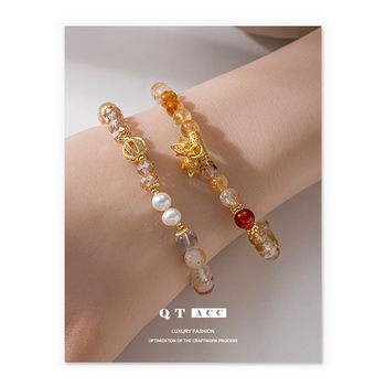 Гривна с мъниста от цитрин, геометрични кристали, електроплатиране, дамски стил