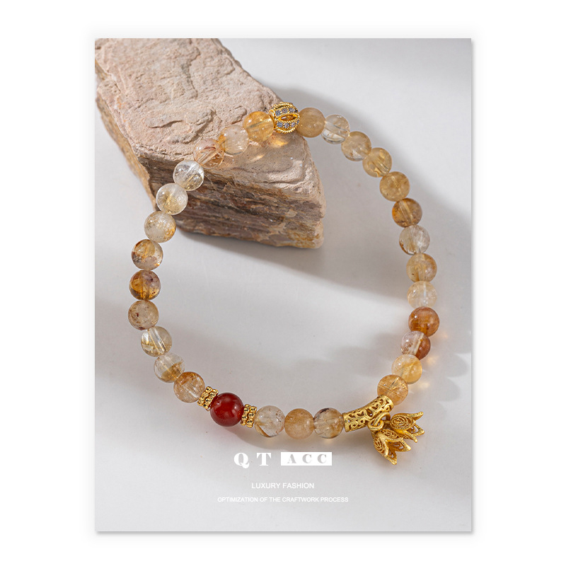 Гривна с мъниста от цитрин, геометрични кристали, електроплатиране, дамски стил