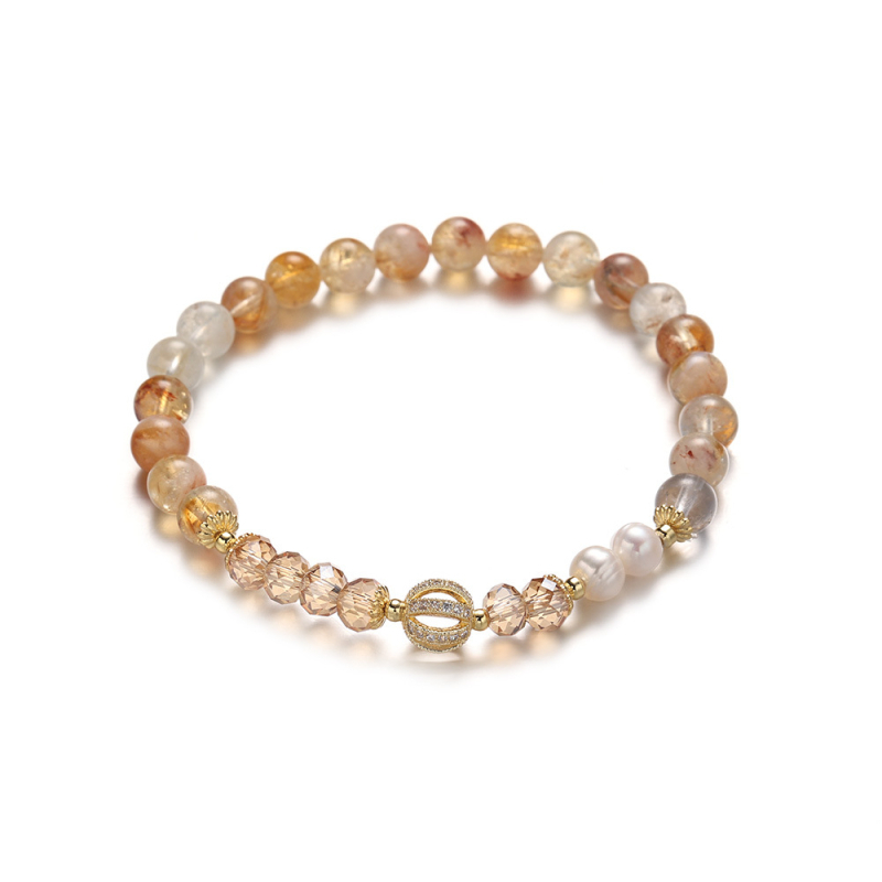 Гривна с мъниста от цитрин, геометрични кристали, електроплатиране, дамски стил