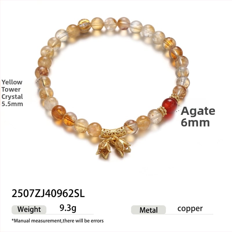 Гривна с мъниста от цитрин, геометрични кристали, електроплатиране, дамски стил