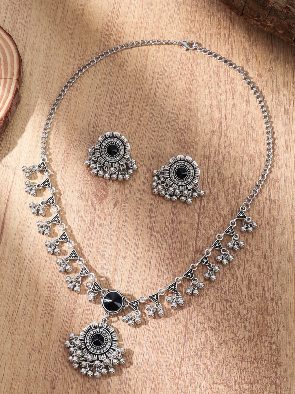 Ženski vintage set nakita – Ogrlica i naušnice, legura s rhinestones, obična lančana, privjesak od legure, uzorak zvijezda/sunce i mjesec