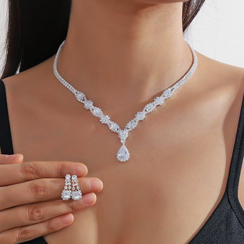 Jinxi set naušnica i ogrlice s kristalnim rhinestones i zirkonima, elektroplatina završna obrada, vintage moderni stil za žene