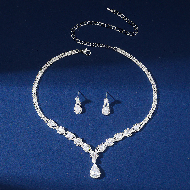 Jinxi set naušnica i ogrlice s kristalnim rhinestones i zirkonima, elektroplatina završna obrada, vintage moderni stil za žene