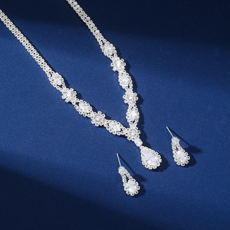 Jinxi set naušnica i ogrlice s kristalnim rhinestones i zirkonima, elektroplatina završna obrada, vintage moderni stil za žene