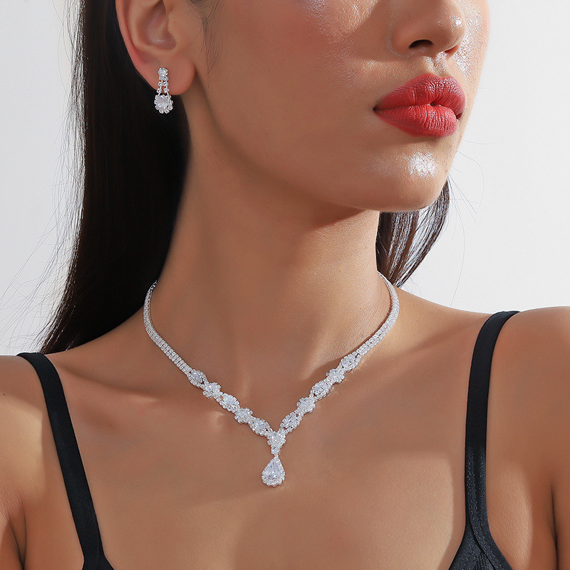 Jinxi set naušnica i ogrlice s kristalnim rhinestones i zirkonima, elektroplatina završna obrada, vintage moderni stil za žene