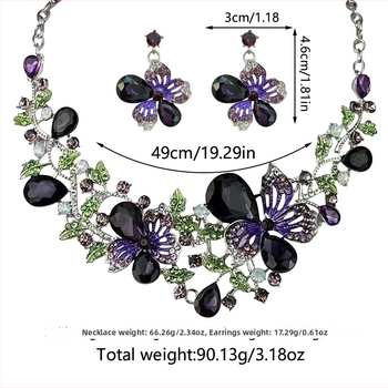 Set ogrlice i naušnica od legure s motivom cvijeta, elektroplatirano, duljina lanca 31–40 cm