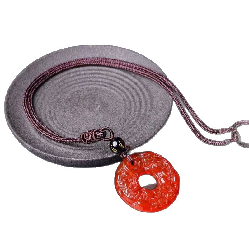 Медальон с двойни Pixiu от естествен агат, кръгла форма, гравирани детайли, чистота VVS