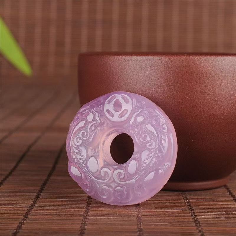 Медальон с двойни Pixiu от естествен агат, кръгла форма, гравирани детайли, чистота VVS