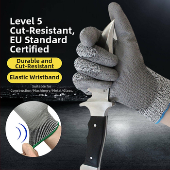 Γάντια πλεκτά αντικοπτικά από ίνες HPPE, πέντε επιπέδων αντοχής στην τριβή, για μηχανική μεταποίηση, βιομηχανική κοπή, φροντίδα κήπων και επισκευές αυτοκινήτων