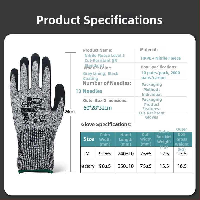 Γάντια πλεκτά αντικοπτικά από ίνες HPPE, πέντε επιπέδων αντοχής στην τριβή, για μηχανική μεταποίηση, βιομηχανική κοπή, φροντίδα κήπων και επισκευές αυτοκινήτων