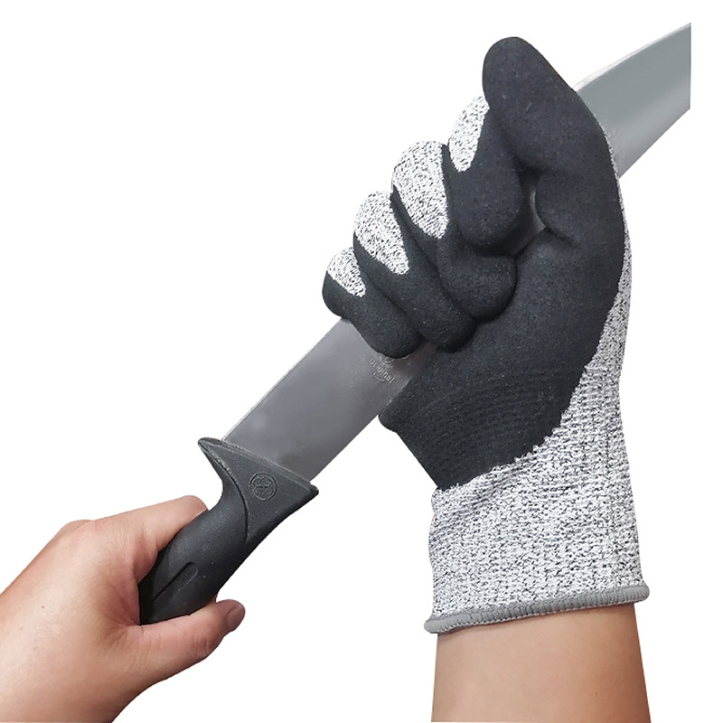 Γάντια πλεκτά αντικοπτικά από ίνες HPPE, πέντε επιπέδων αντοχής στην τριβή, για μηχανική μεταποίηση, βιομηχανική κοπή, φροντίδα κήπων και επισκευές αυτοκινήτων