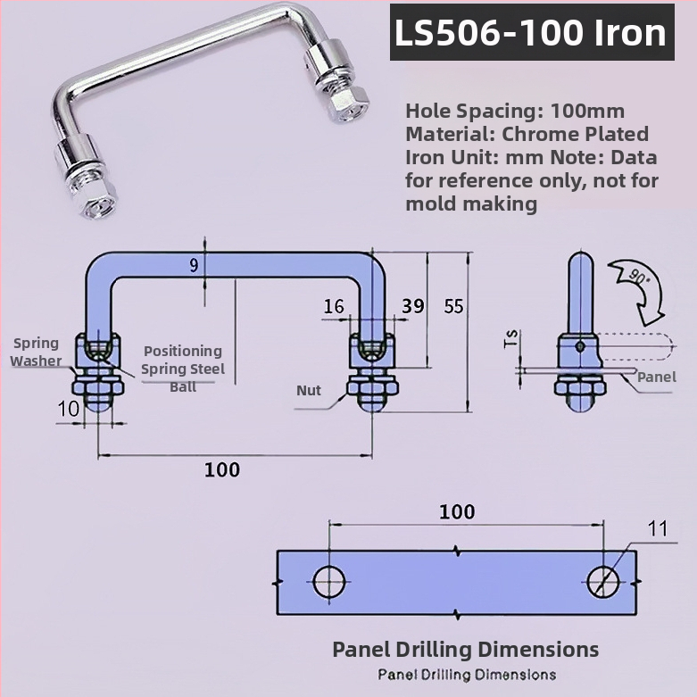 LS506 сгъваема дръжка за шкаф, 304 неръждаема стомана, хромирано покритие, повърхностно монтиране, за врата на шкаф