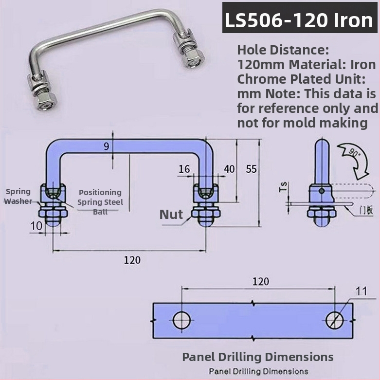LS506 сгъваема дръжка за шкаф, 304 неръждаема стомана, хромирано покритие, повърхностно монтиране, за врата на шкаф