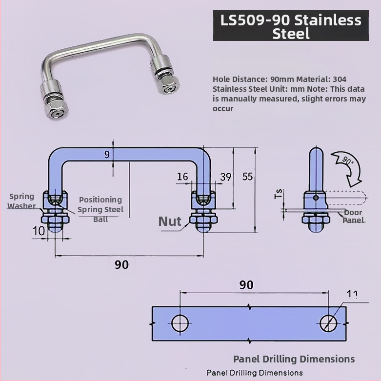 LS506 сгъваема дръжка за шкаф, 304 неръждаема стомана, хромирано покритие, повърхностно монтиране, за врата на шкаф
