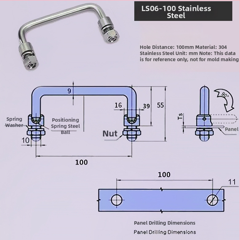 LS506 сгъваема дръжка за шкаф, 304 неръждаема стомана, хромирано покритие, повърхностно монтиране, за врата на шкаф