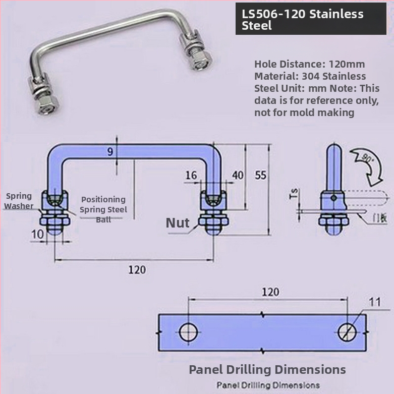 LS506 сгъваема дръжка за шкаф, 304 неръждаема стомана, хромирано покритие, повърхностно монтиране, за врата на шкаф