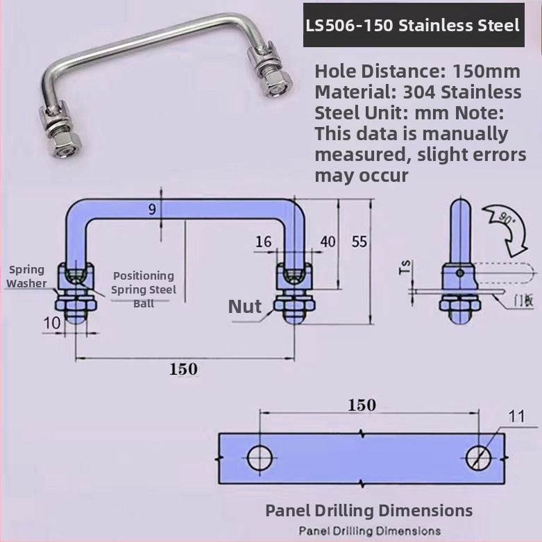 LS506 сгъваема дръжка за шкаф, 304 неръждаема стомана, хромирано покритие, повърхностно монтиране, за врата на шкаф