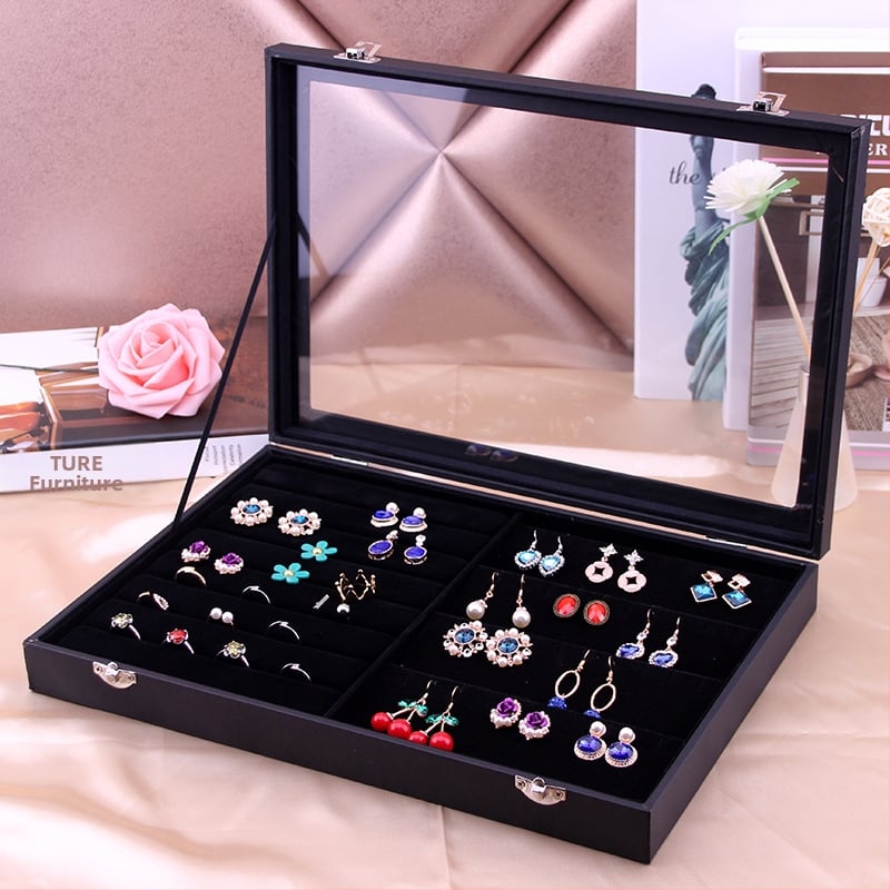 Κουτί αποθήκευσης κοσμημάτων με βάση επίδειξης για σκουλαρίκια, καρφάκια, κολιέ και δαχτυλίδια – Προστασία σκόνης, Μεγάλη χωρητικότητα, Υλικό: Χαρτί, Αγροτικό στυλ