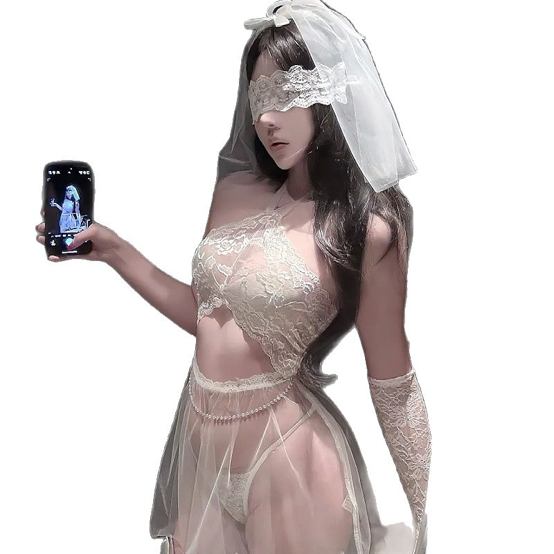 Σεξι εσώρουχο: διαφανές πλέγμα με δαντέλα, στυλ στολής, κοντή φούστα, πολυεστέρας 80–90%