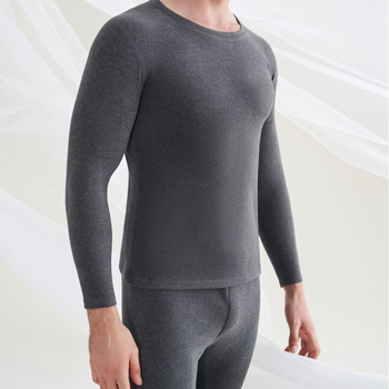 Мъжко термобельо от вълна и коприна, с флисова подплата, двойнослойно, кръгло деколте