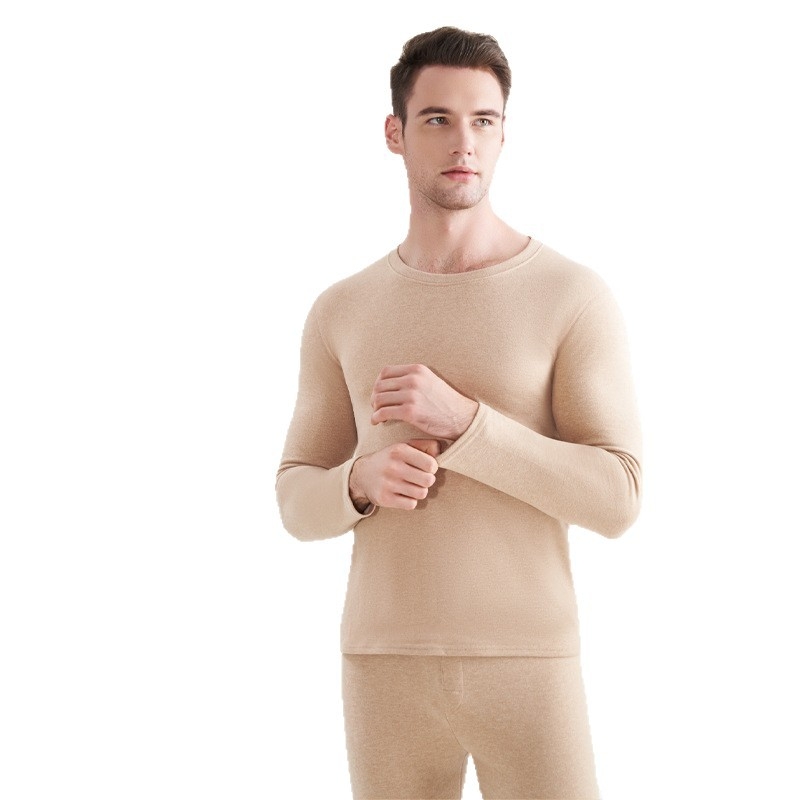 Мъжко термобельо от вълна и коприна, с флисова подплата, двойнослойно, кръгло деколте