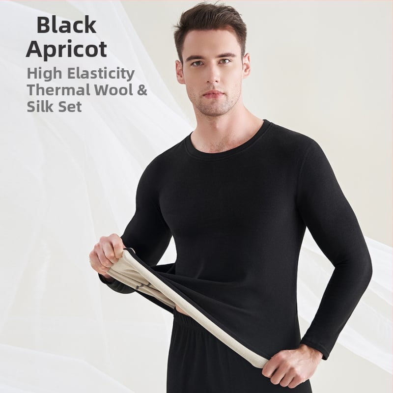 Мъжко термобельо от вълна и коприна, с флисова подплата, двойнослойно, кръгло деколте