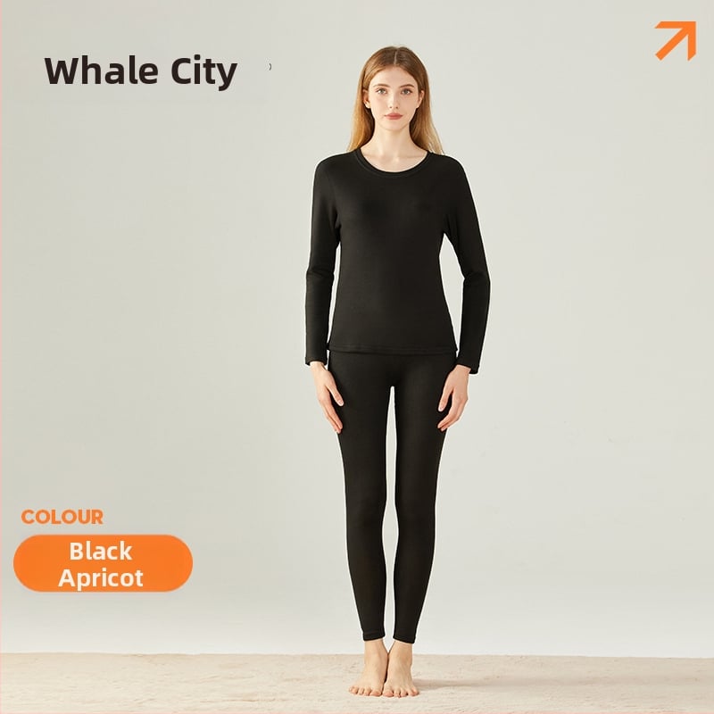 Термо дамско бельо от вълна и коприна — дебело флисово подплатено, комплект горна и долна част, кръгло деколте, дълги ръкави