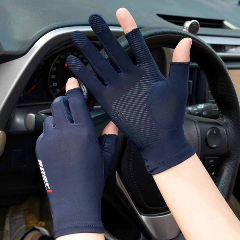 Nylon Ice-Silk UV-védelmet nyújtó kesztyűk, teljes ujjak, légáteresztő, csúszásmentes, érintőképernyő-kompatibilis, kopásálló