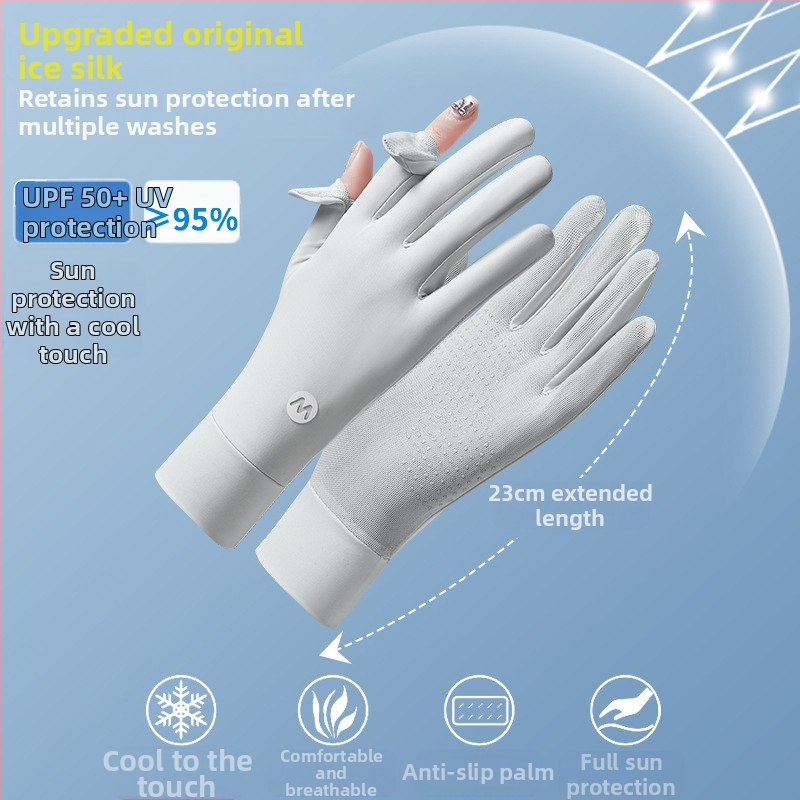 Nyári UV-védett ujjatlan lovagló kesztyű, lélegző Ice Silk és Nylon anyagból, csúszásmentes, érintőképernyő-kompatibilis