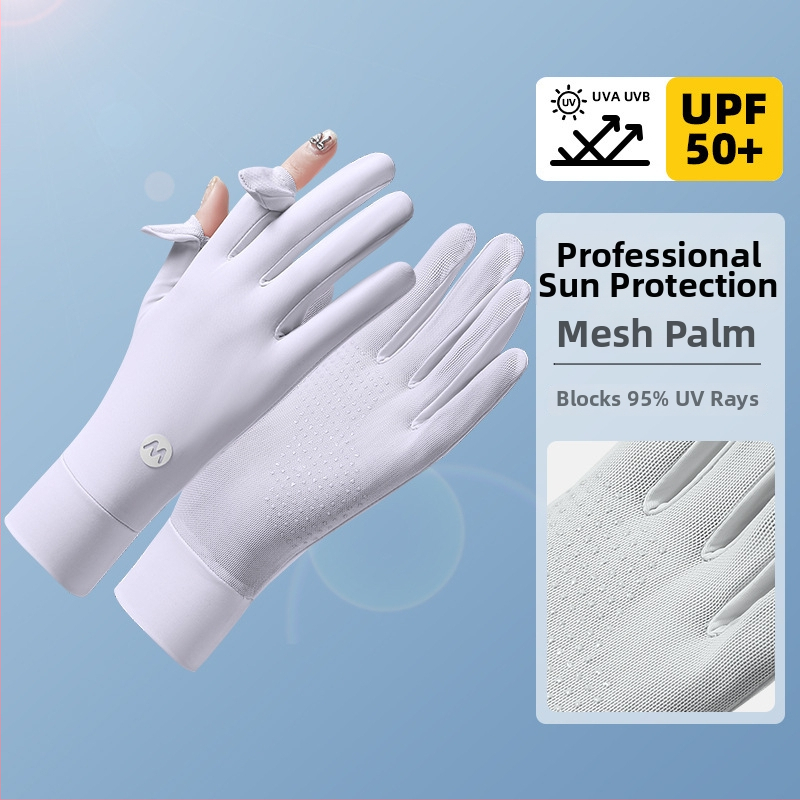 Nyári UV-védett ujjatlan lovagló kesztyű, lélegző Ice Silk és Nylon anyagból, csúszásmentes, érintőképernyő-kompatibilis