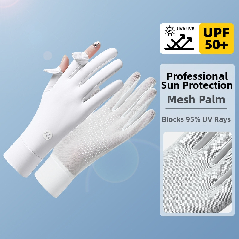 Nyári UV-védett ujjatlan lovagló kesztyű, lélegző Ice Silk és Nylon anyagból, csúszásmentes, érintőképernyő-kompatibilis
