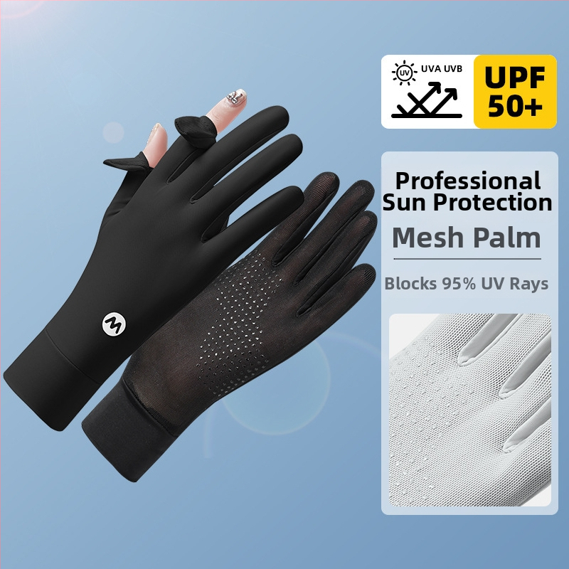 Nyári UV-védett ujjatlan lovagló kesztyű, lélegző Ice Silk és Nylon anyagból, csúszásmentes, érintőképernyő-kompatibilis