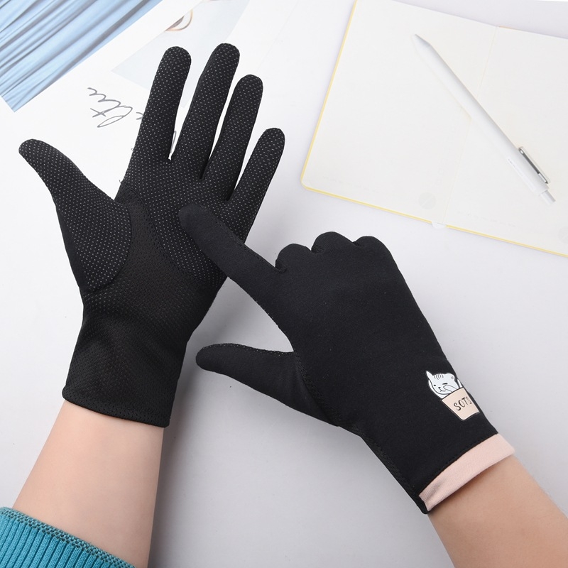 Női UV védelmet nyújtó kesztyűk vezetéshez és kerékpározáshoz — légáteresztő pamut, csúszásmentes, érintőképernyő-kompatibilis, tavasz–ősz