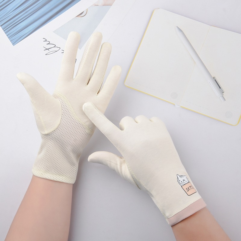 Női UV védelmet nyújtó kesztyűk vezetéshez és kerékpározáshoz — légáteresztő pamut, csúszásmentes, érintőképernyő-kompatibilis, tavasz–ősz