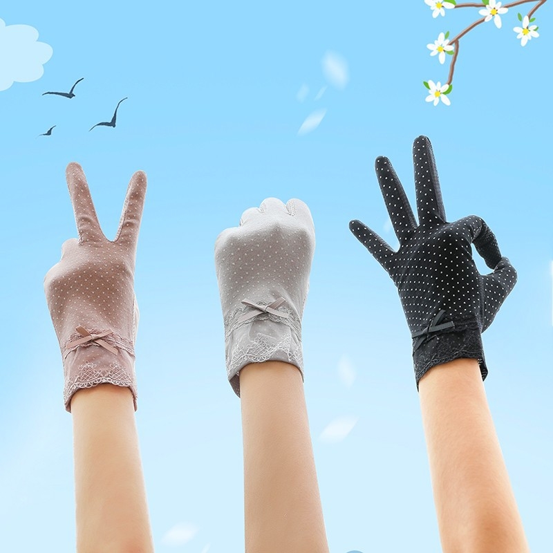 Női vezetéshez való kesztyű – lélegző, teljes ujjas, poliészter chiffon anyag, UV védelem, csúszásmentes fogás