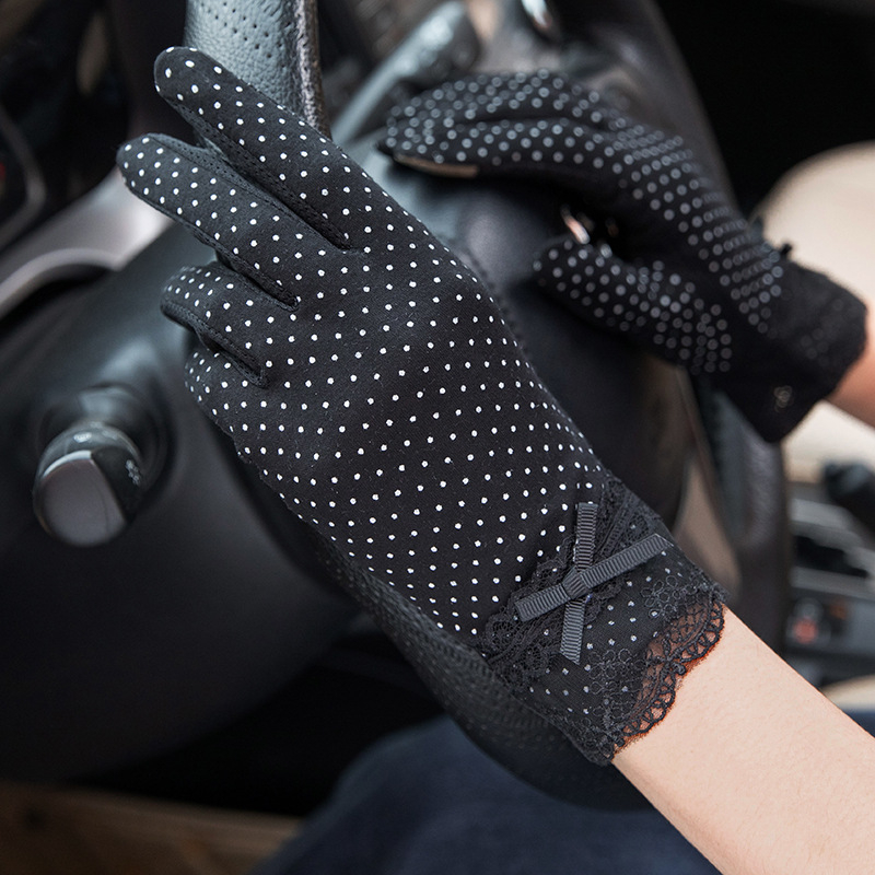 Női vezetéshez való kesztyű – lélegző, teljes ujjas, poliészter chiffon anyag, UV védelem, csúszásmentes fogás