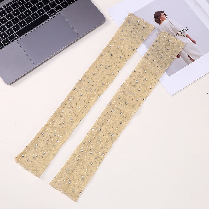 Μακριά δαντελένια UV γάντια χωρίς δάχτυλα με στρας, ελαστικά, πολυεστέρας 81–95% (Στυλ: Street, μη mainstream, μελλοντικό ρεύμα; Φθινόπωρο 2024)