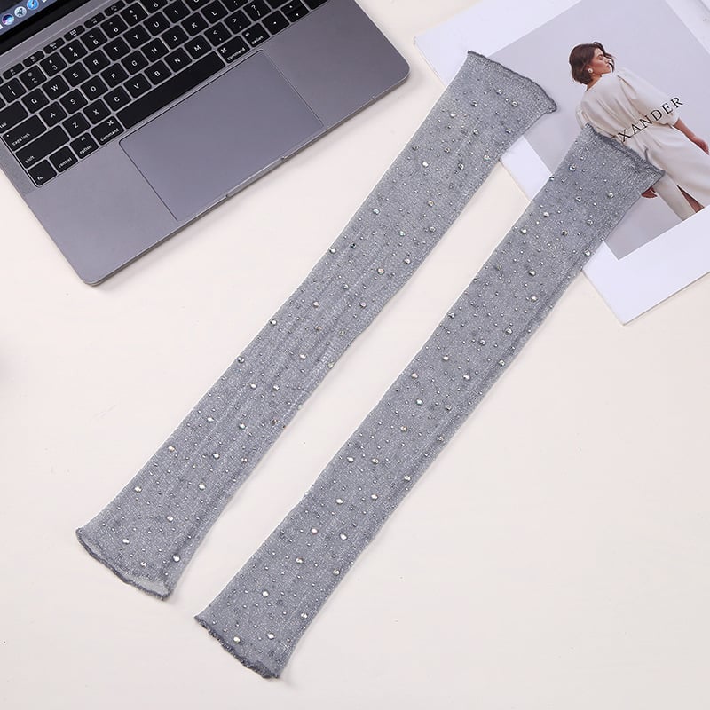 Μακριά δαντελένια UV γάντια χωρίς δάχτυλα με στρας, ελαστικά, πολυεστέρας 81–95% (Στυλ: Street, μη mainstream, μελλοντικό ρεύμα; Φθινόπωρο 2024)