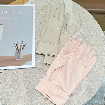 Női nyári kerékpáros kesztyű Ice Silk anyagból: UV védelem, érintőképernyő-kompatibilis, csúszásmentes, középhosszú, teljes ujjak.