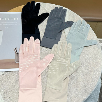 Női nyári kerékpáros kesztyű Ice Silk anyagból: UV védelem, érintőképernyő-kompatibilis, csúszásmentes, középhosszú, teljes ujjak.