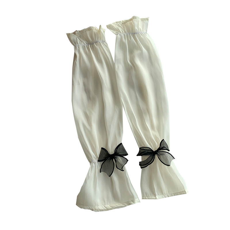 Μανίκια προστασίας από τον ήλιο από Ice Silk για γυναίκες, διακοσμητικό φιόγκος, πολυεστέρας, Καλοκαίρι 2024, στυλ φρέσκο και γλυκό