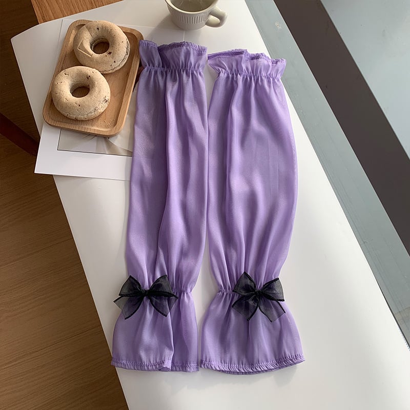 Μανίκια προστασίας από τον ήλιο από Ice Silk για γυναίκες, διακοσμητικό φιόγκος, πολυεστέρας, Καλοκαίρι 2024, στυλ φρέσκο και γλυκό