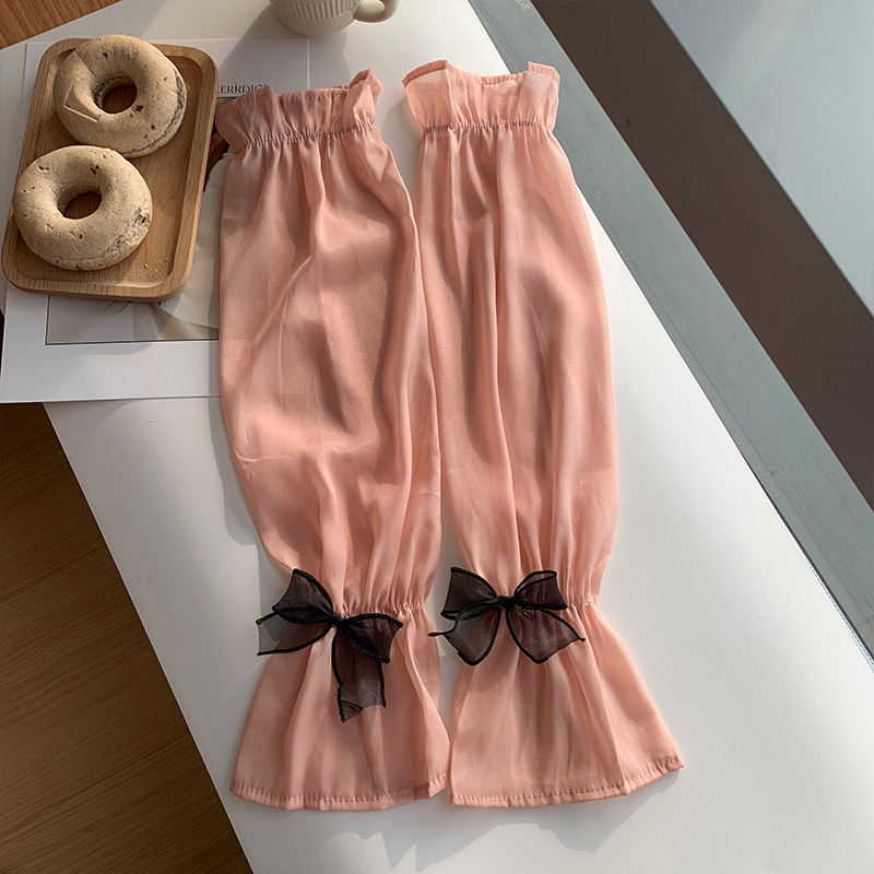 Μανίκια προστασίας από τον ήλιο από Ice Silk για γυναίκες, διακοσμητικό φιόγκος, πολυεστέρας, Καλοκαίρι 2024, στυλ φρέσκο και γλυκό